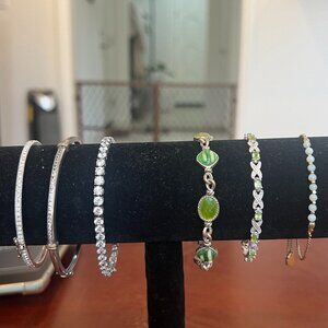 Lot of 6 Women's Green Stone & Diamond Hand Bracelets Multicolor Elegant Design